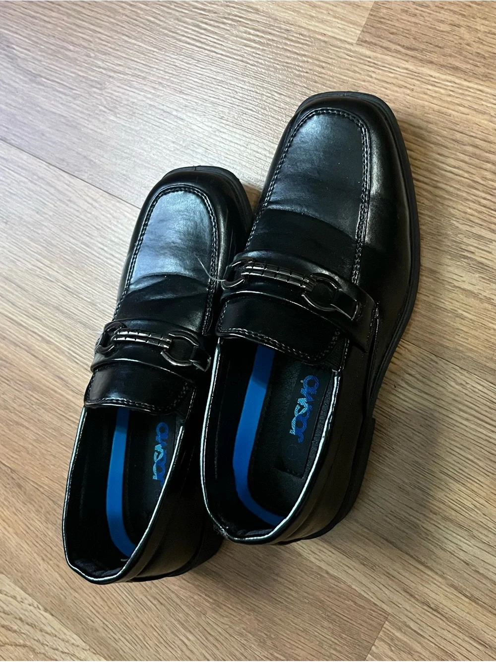 Kids Black Leather Slip-On Loafers